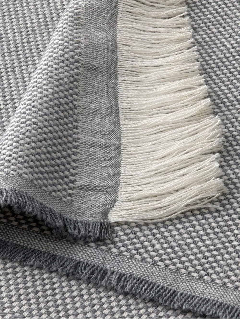 Gray Woven Fringe Throw Blanket